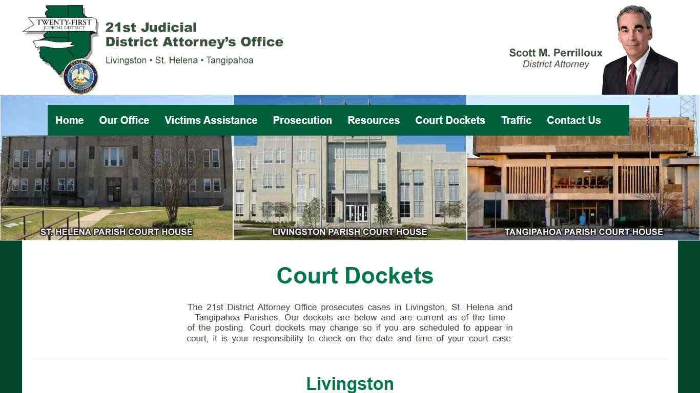 21st Judicial District Attorney's Office | Scott M. Perrilloux > Court Dockets