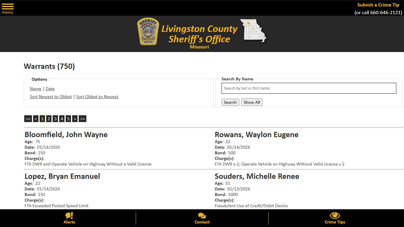 Warrants - Warrant Date - Descending - Livingston County Missouri Sheriff